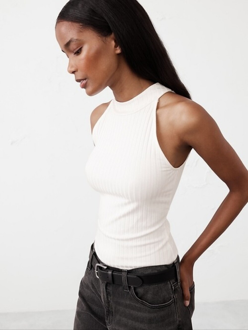 NWT Banana Republic Ivory Cream Wide Rib Halter Tank Shell Sz L